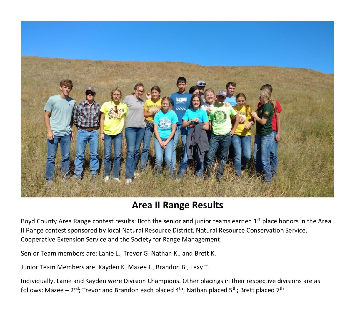 Boyd County Schools - FFA Area II Range Judging Results